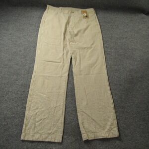 Roundtree‎ & Yorke Pants Mens 36x34 Beige White Seersucker Chino Casual Summer